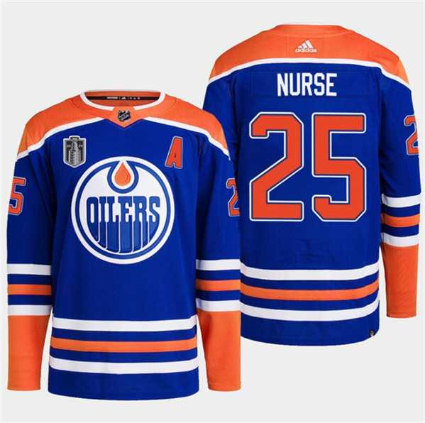 Mens Edmonton Oilers #25 Darnell Nurse Royal 2024 Stanley Cup Final Patch Stitched Jersey Dzhi